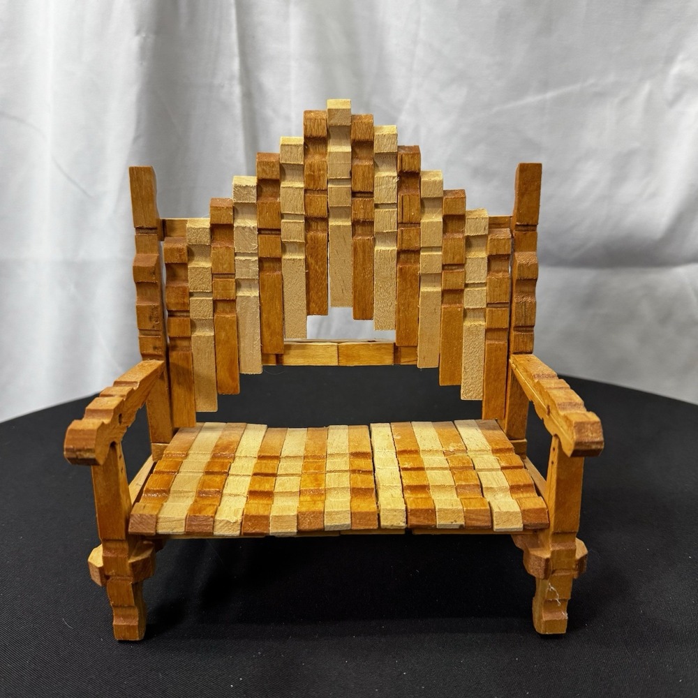 Handmade Doll Bench Made From Wooden Clothes‎ Pins, Unique Piece, 6.5"x6.5"x3.5"